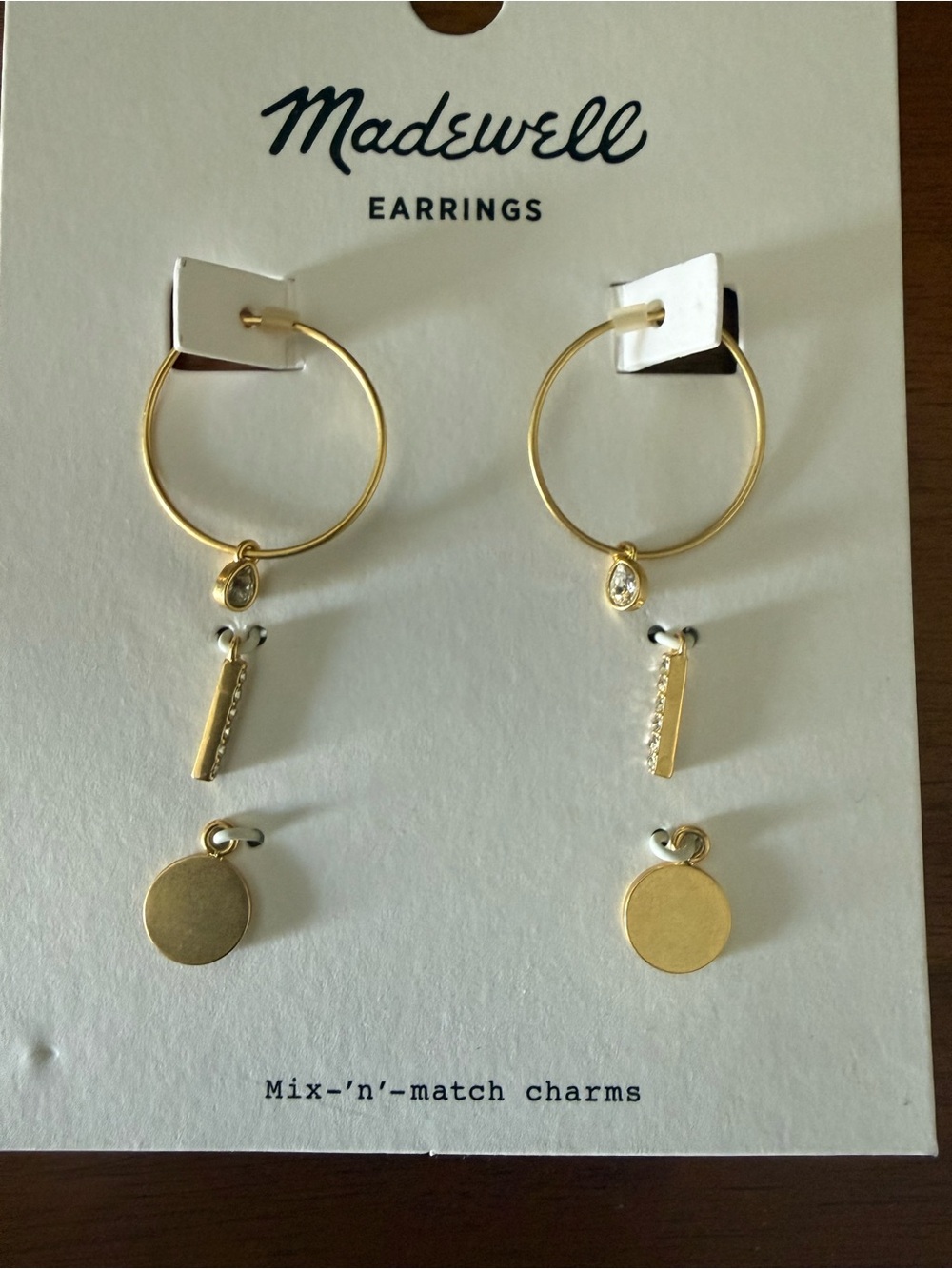 NWT Madewell Gold Hoop Earrings with Dangling Charms